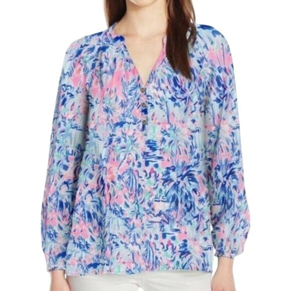 Lilly Pulitzer Elsa Top Cabana Cocktail Size L 100% Silk Blouse/Top | RARE! - Picture 6 of 9